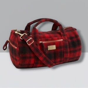 L.L. Bean red and black plaid wool mini duffle shoulder bag